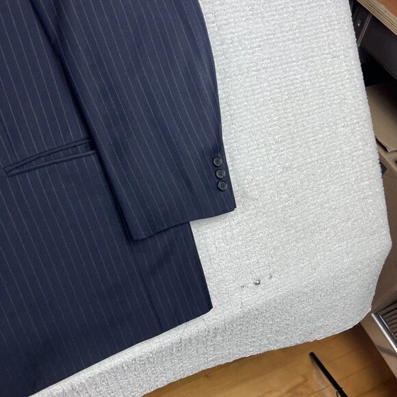 Ermenegildo Zegna Blazer Navy w/ Brown Chalk Stripe Double Breasted Wool Sz 46W - Picture 7 of 16